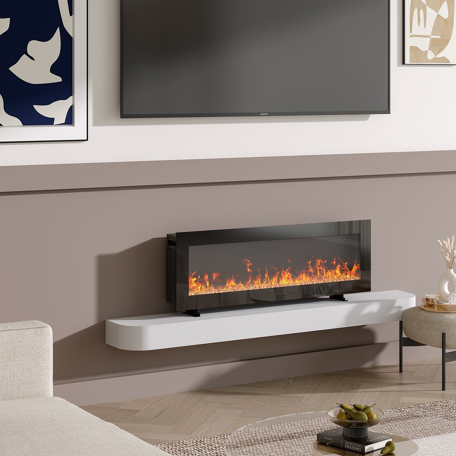 Media Wall Fireplace | 3-in-1 Electric Fireplace Insert with Realistic LED Flames