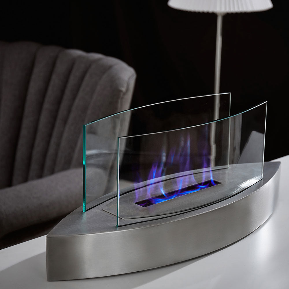 Portable Bio Ethanol Fireplace | Real Flame with Tempered Glass Guard