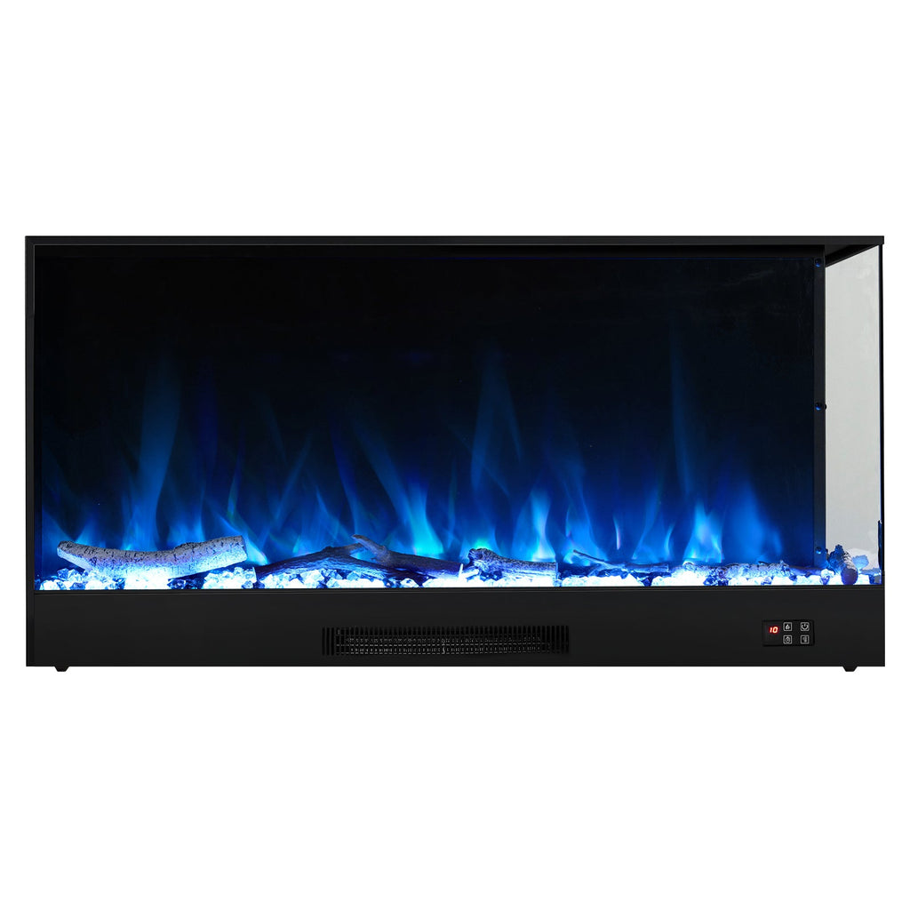 46/60inch L-Shaped Electric Fireplace – WiFi Control, LED Display, Resin Logs & Crystal Stones with Heating