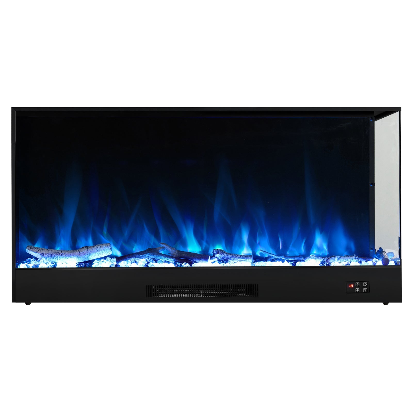 46/60inch L-Shaped Electric Fireplace – WiFi Control, LED Display, Resin Logs & Crystal Stones with Heating