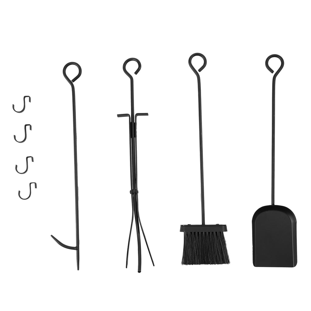 Iron Fireplace Screen with 4-Piece Tool Set Black Powder Coated – 122x1.3x80cm