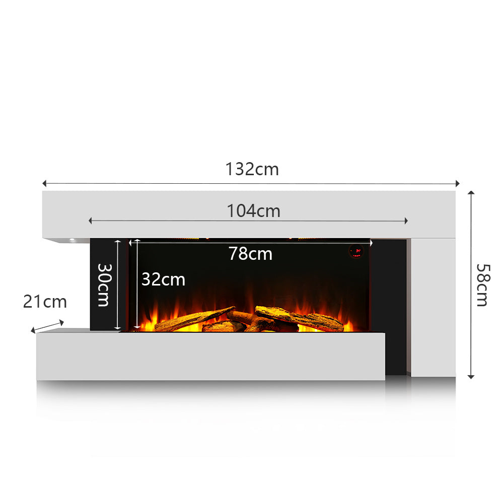 50-Inch LED Wall Mounted Electric Fire with White Wooden Frame
