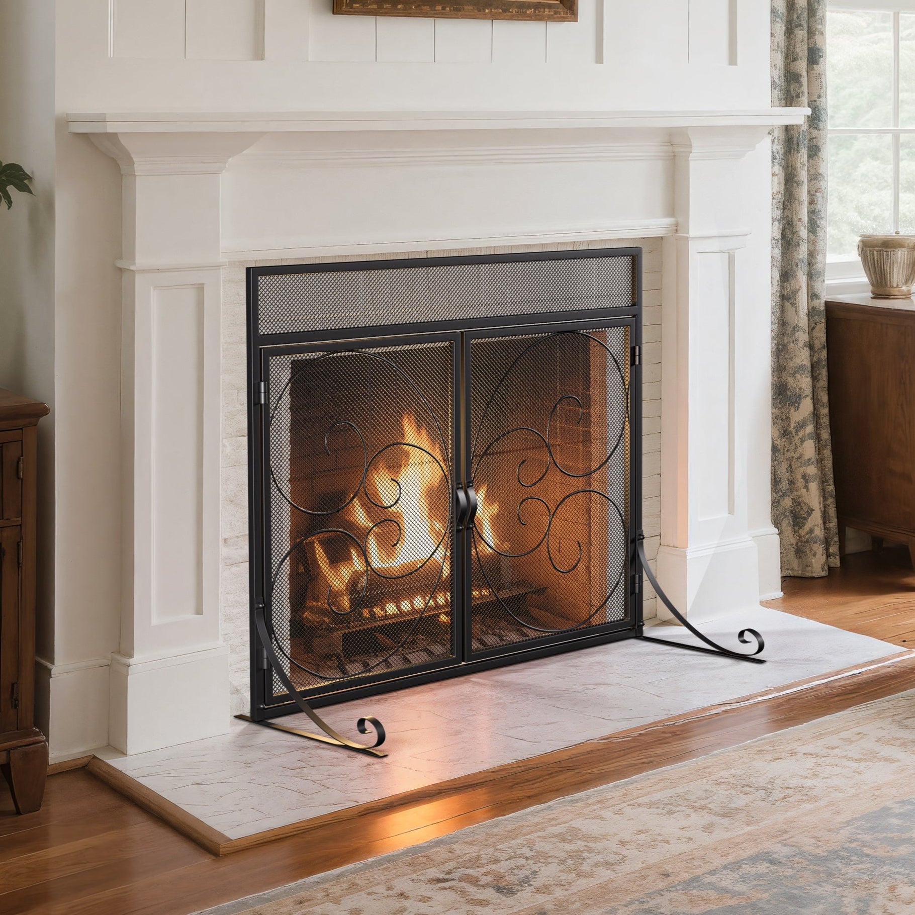 Iron Fireplace Screen Black Powder Coated – 89x25x71.5cm