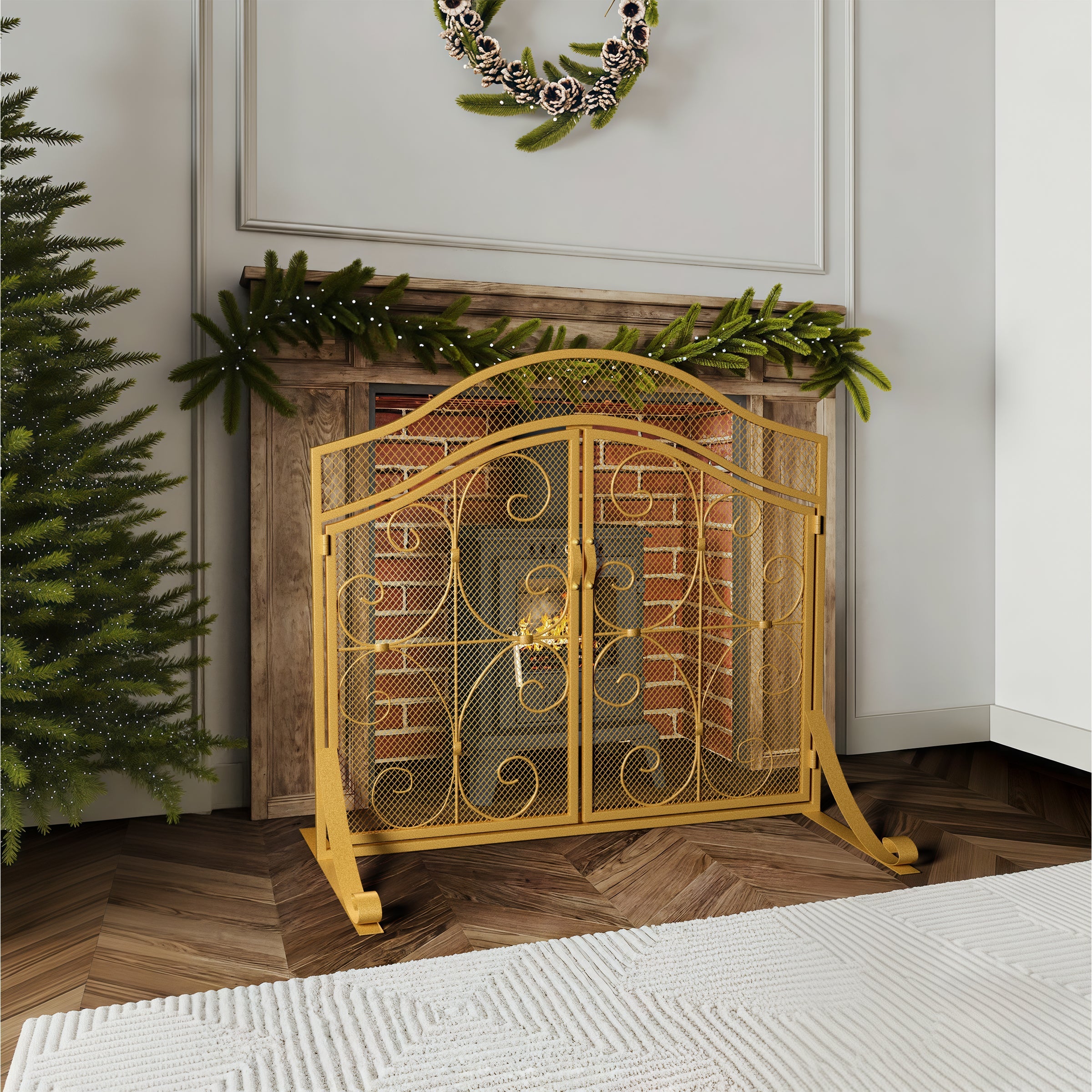 Iron Fireplace Screen Gold Powder Coated – 90x32x78.8cm