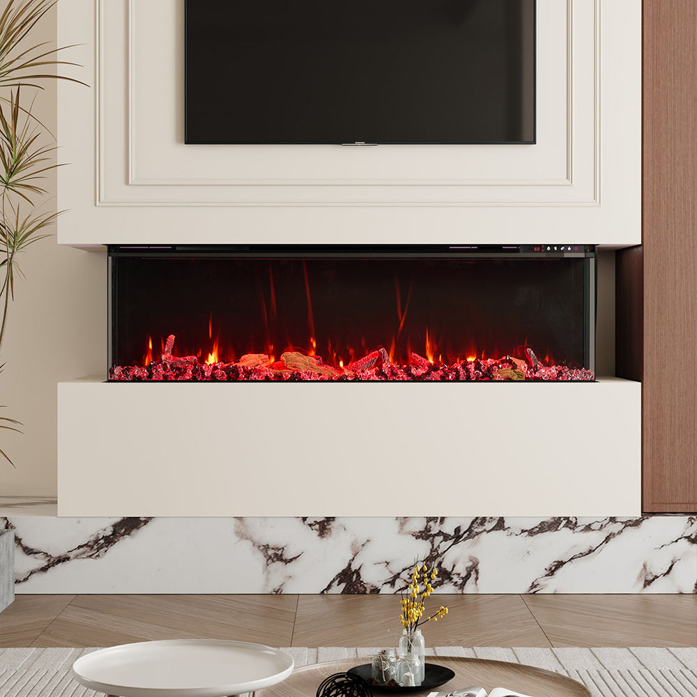 50/60/70/80inch 3-sided Electric Fireplace with Adjustable Color, Temperature and Timing, Controlled by APP