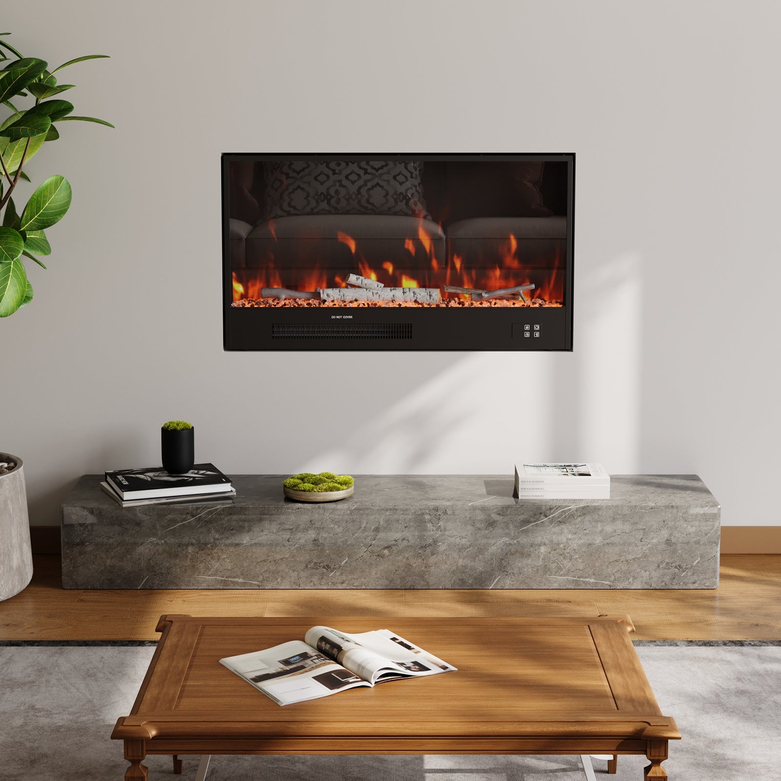 33/46/58inch WiFi Electric Fireplace with LED Display, Realistic Flame Effect & App Control
