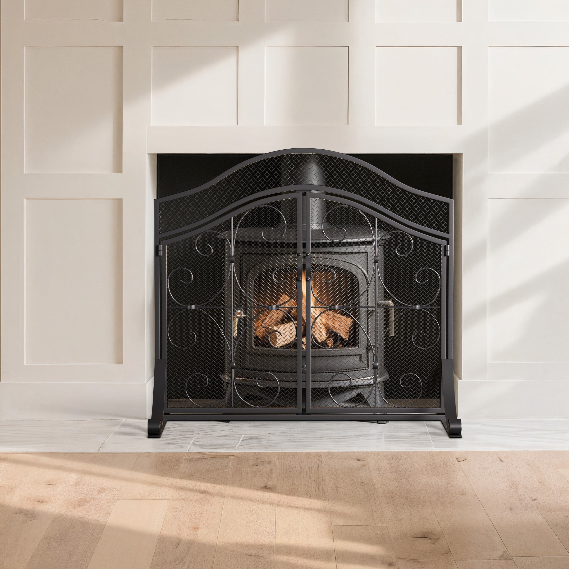 Iron Fireplace Screen Black Powder Coated – 90x32x78.8cm