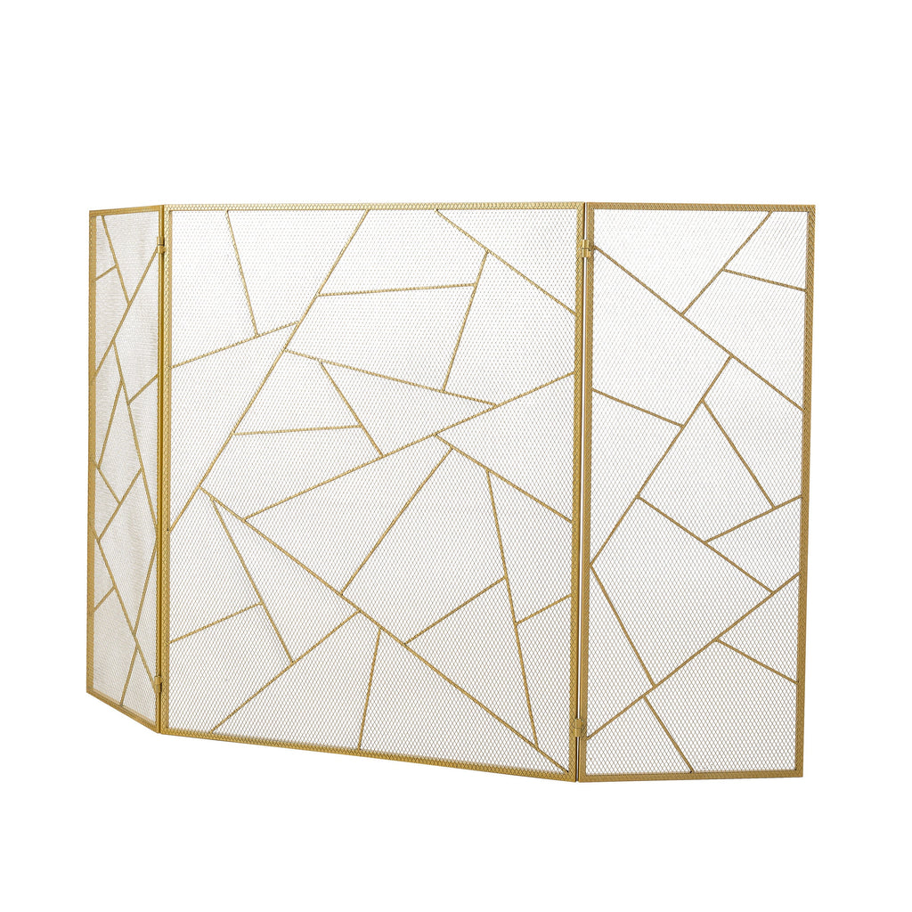 Triple-Fold Iron Fireplace Screen Gold Frame – 132x1x80cm