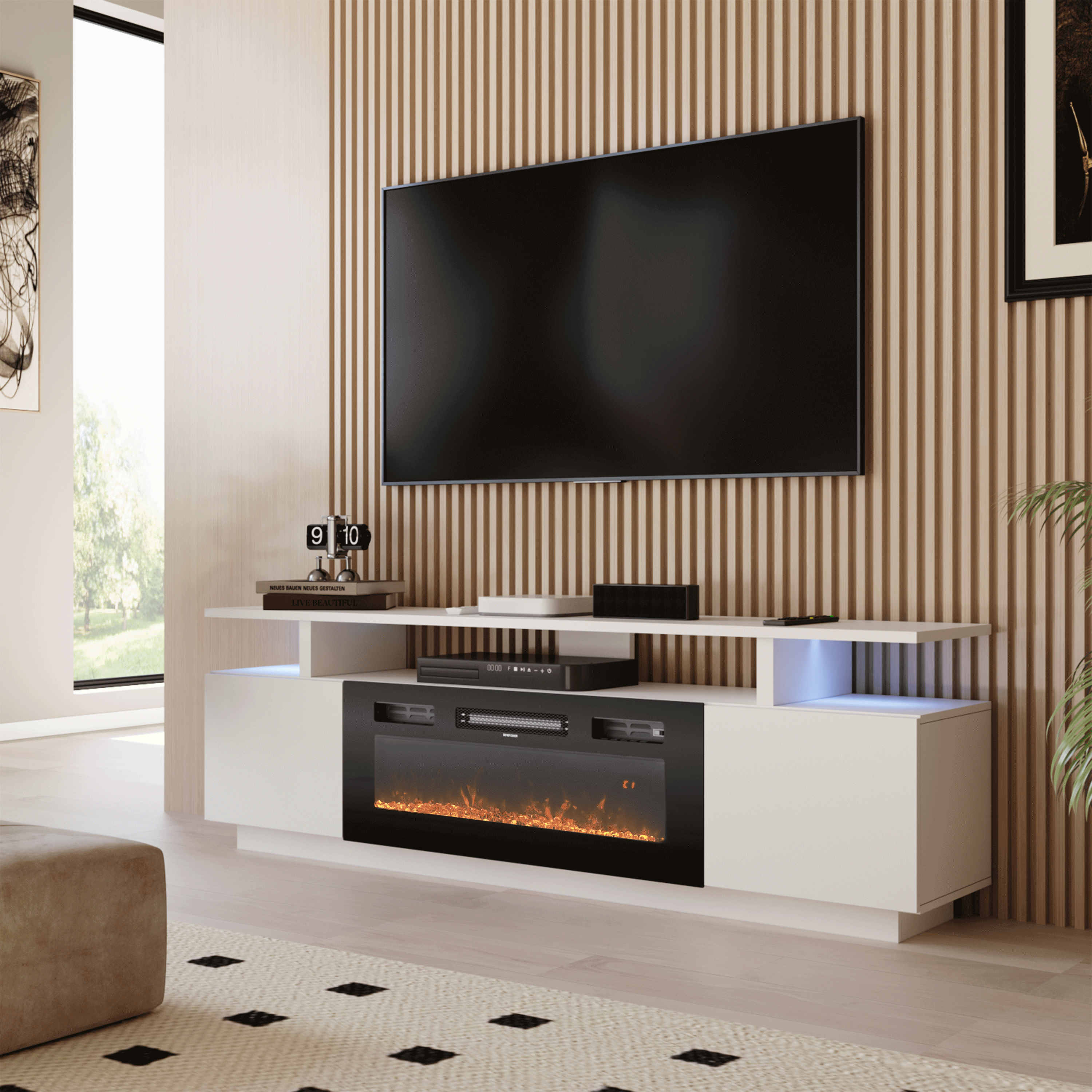 70-Inch Electric Fireplace TV Stand | 12 Flame Colours & Remote Control