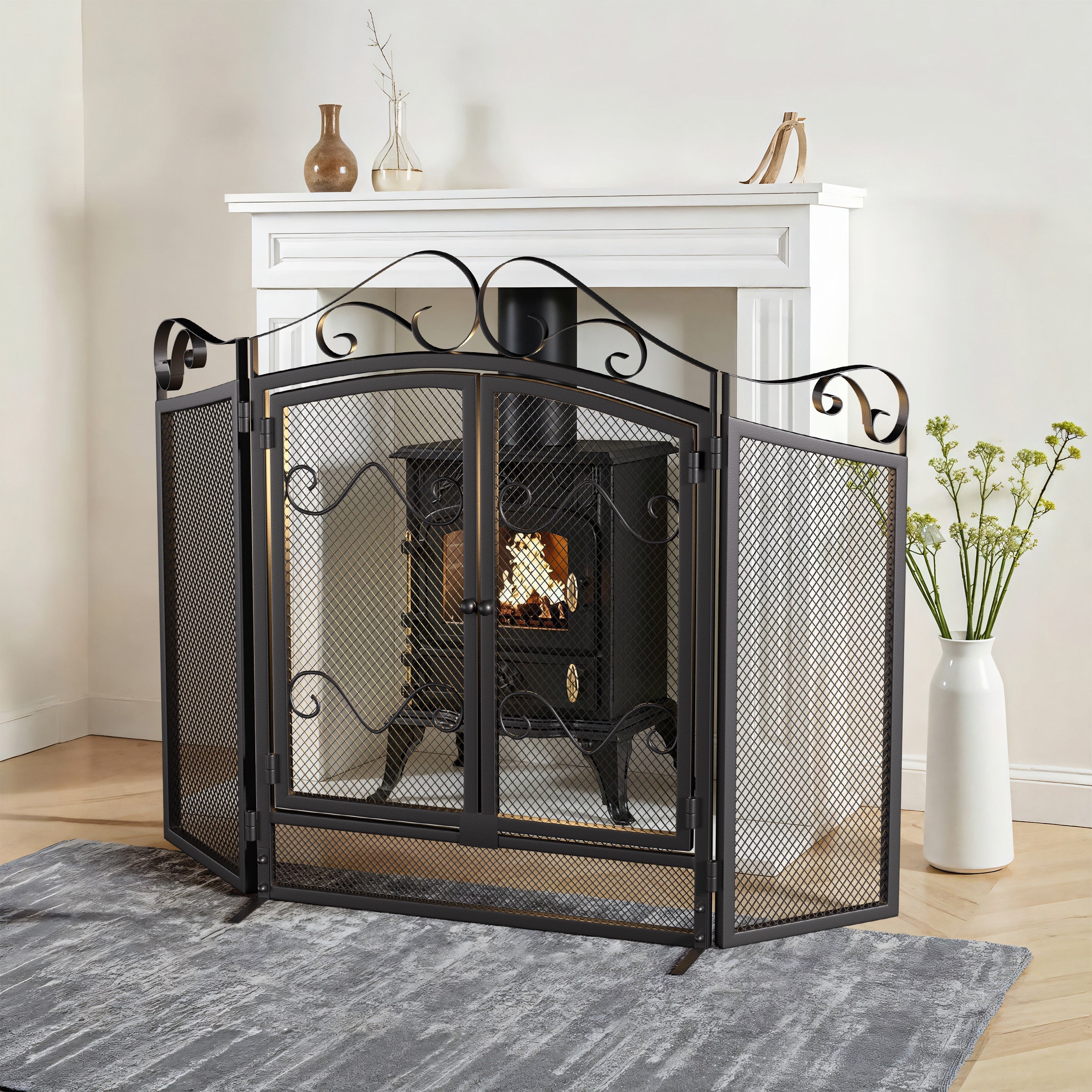 Iron Fireplace Screen Black Powder Coated – 114.7x84x16.5cm