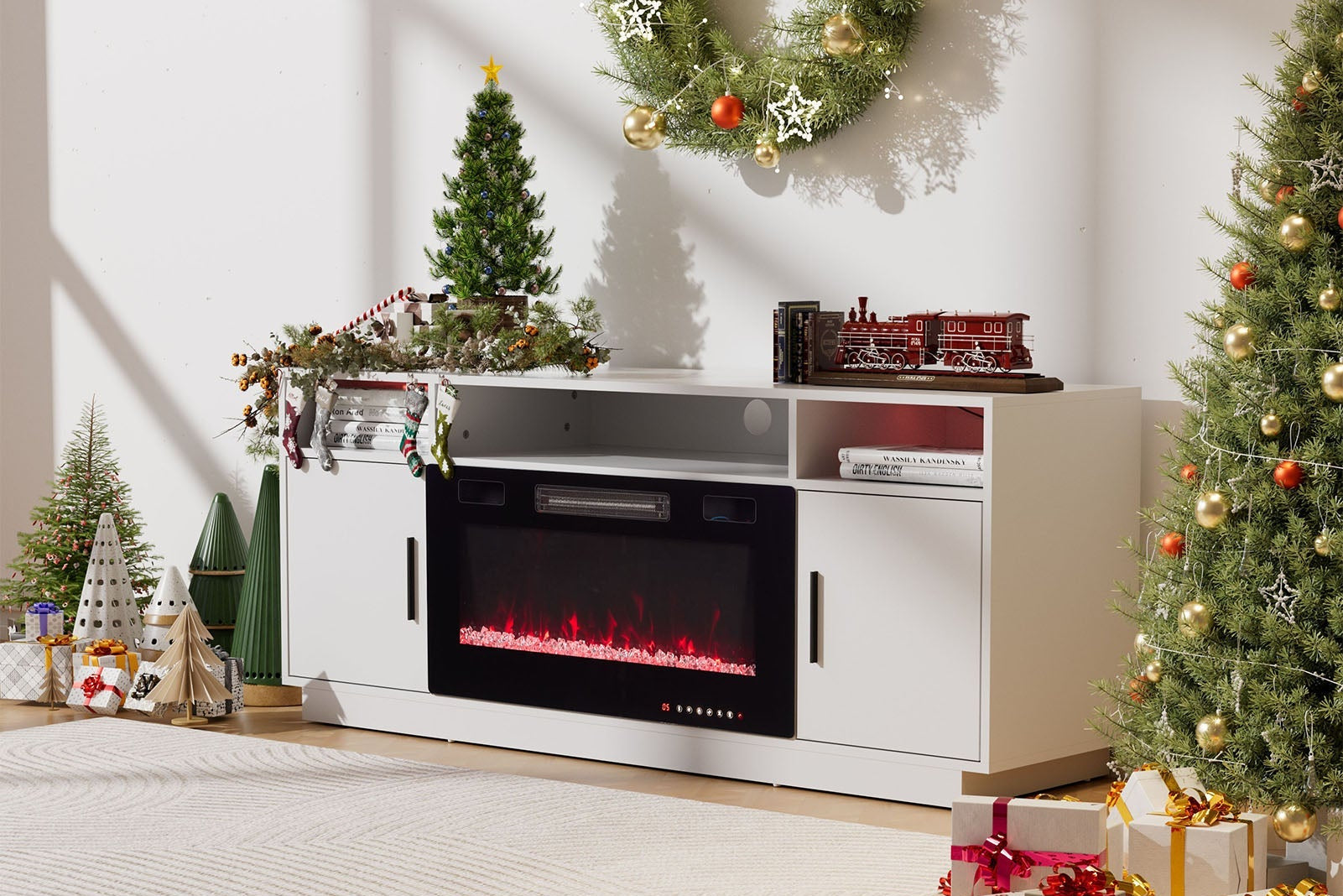 30Inch Electric Fireplace with TV Stand | Large Media Cabinet with 24 Colour Options