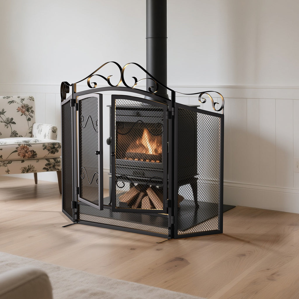 Iron Fireplace Screen Black Powder Coated – 114.7x84x16.5cm