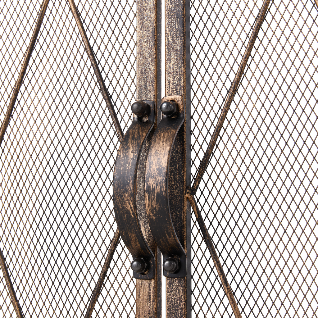 Triple-Fold Iron Fireplace Screen Antique Copper Powder Coated – 127x13x81cm
