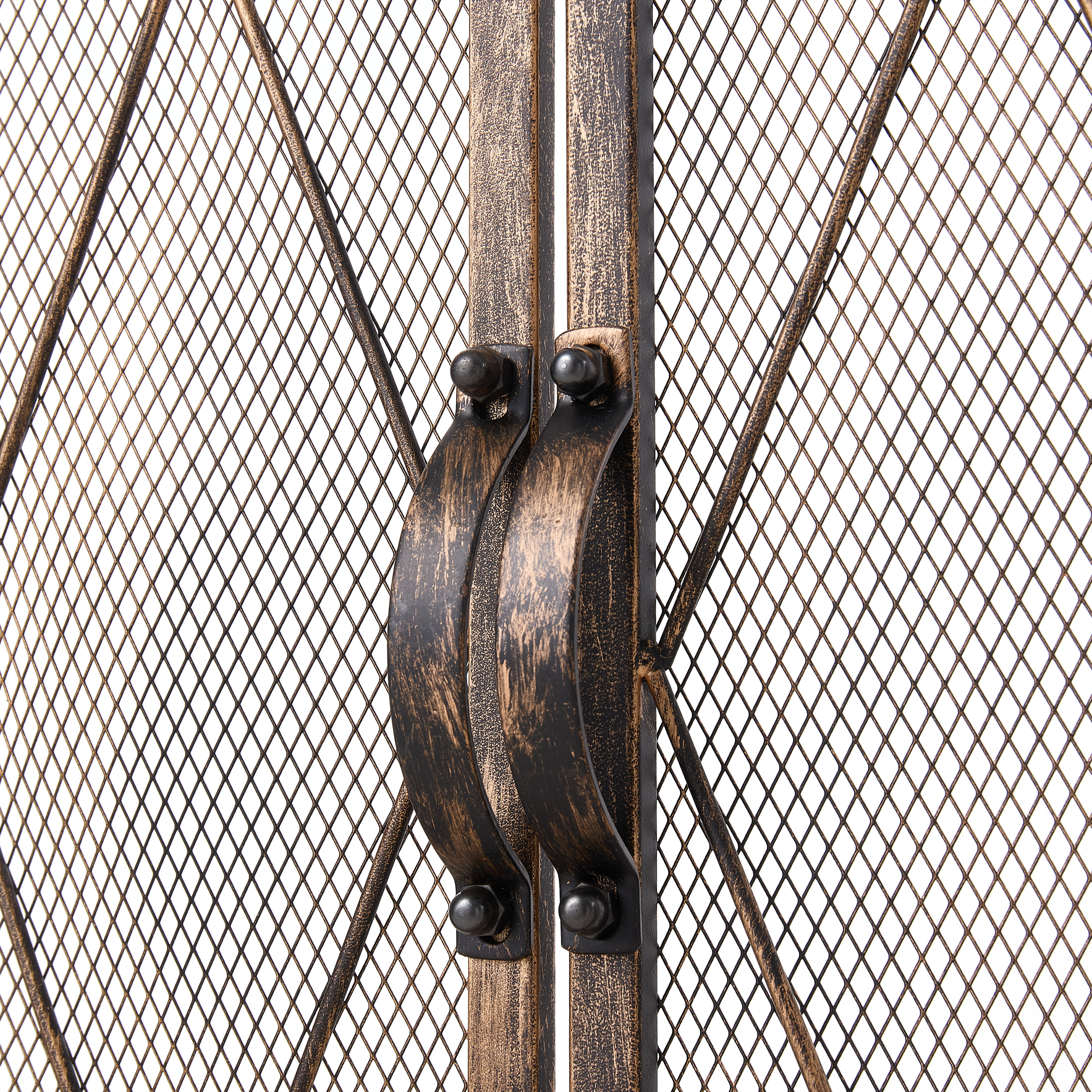 Triple-Fold Iron Fireplace Screen Antique Copper Powder Coated – 127x13x81cm