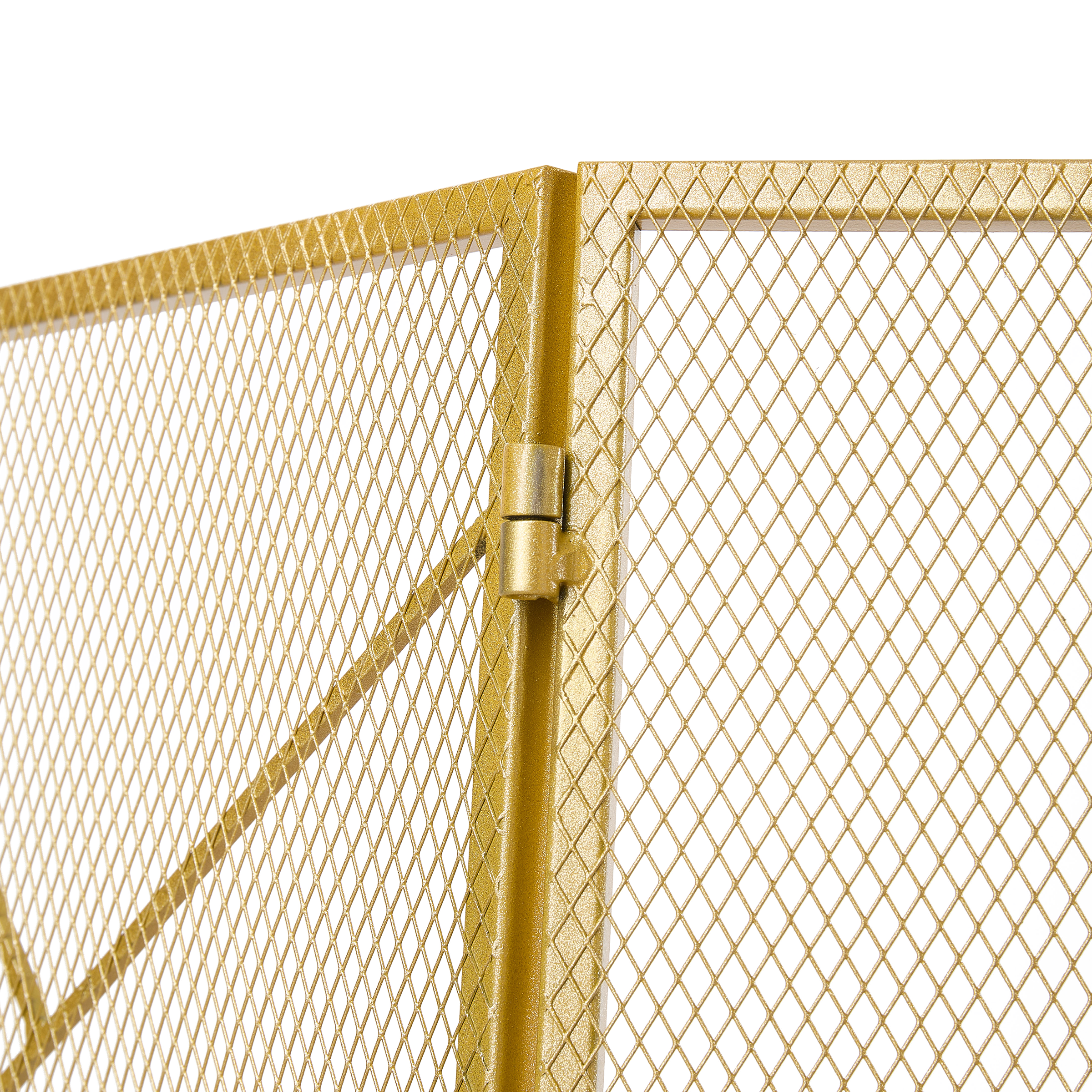 Triple-Fold Iron Fireplace Screen Gold Frame – 132x1x80cm