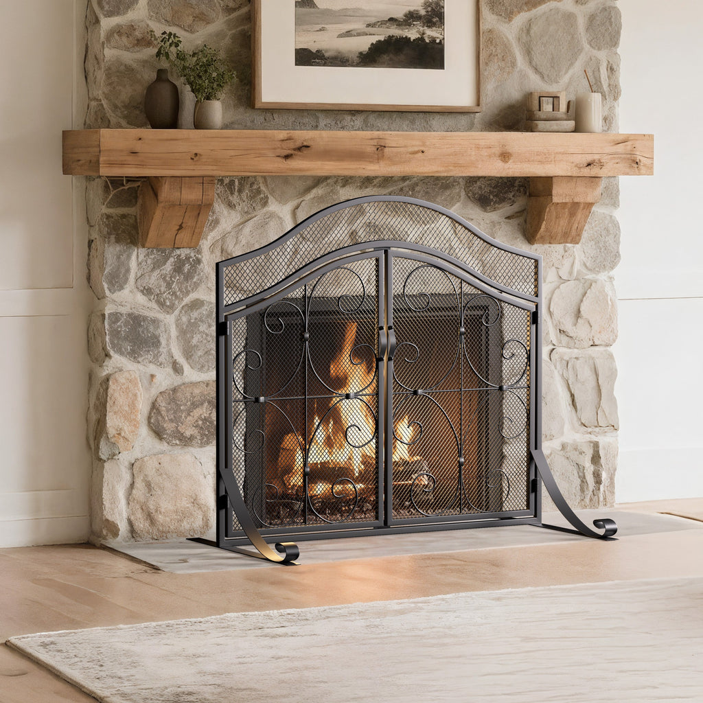 Iron Fireplace Screen Black Powder Coated – 90x32x78.8cm