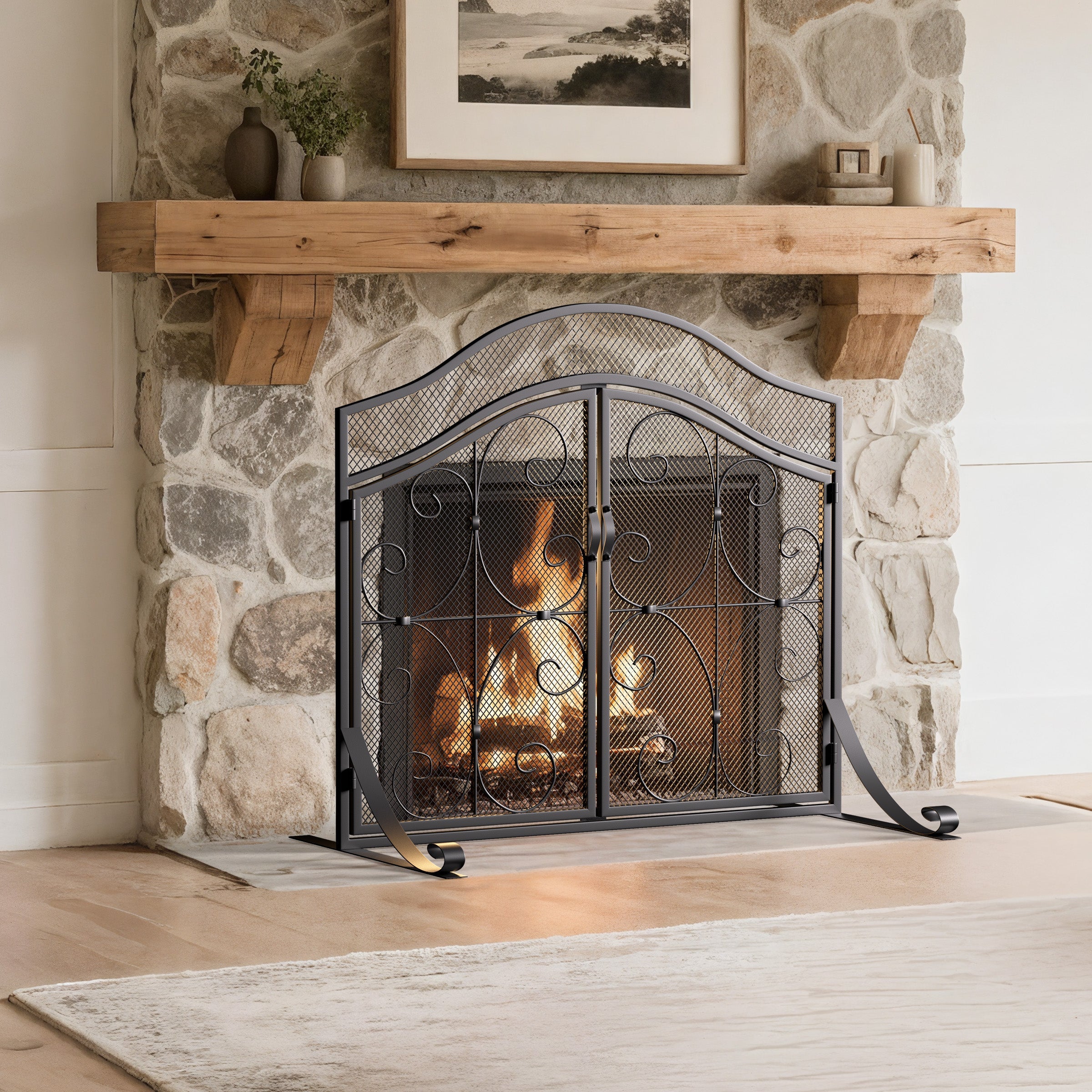 Iron Fireplace Screen Black Powder Coated – 90x32x78.8cm