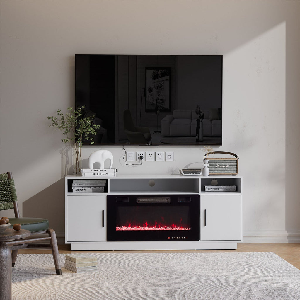 30Inch Electric Fireplace with TV Stand | Large Media Cabinet with 24 Colour Options