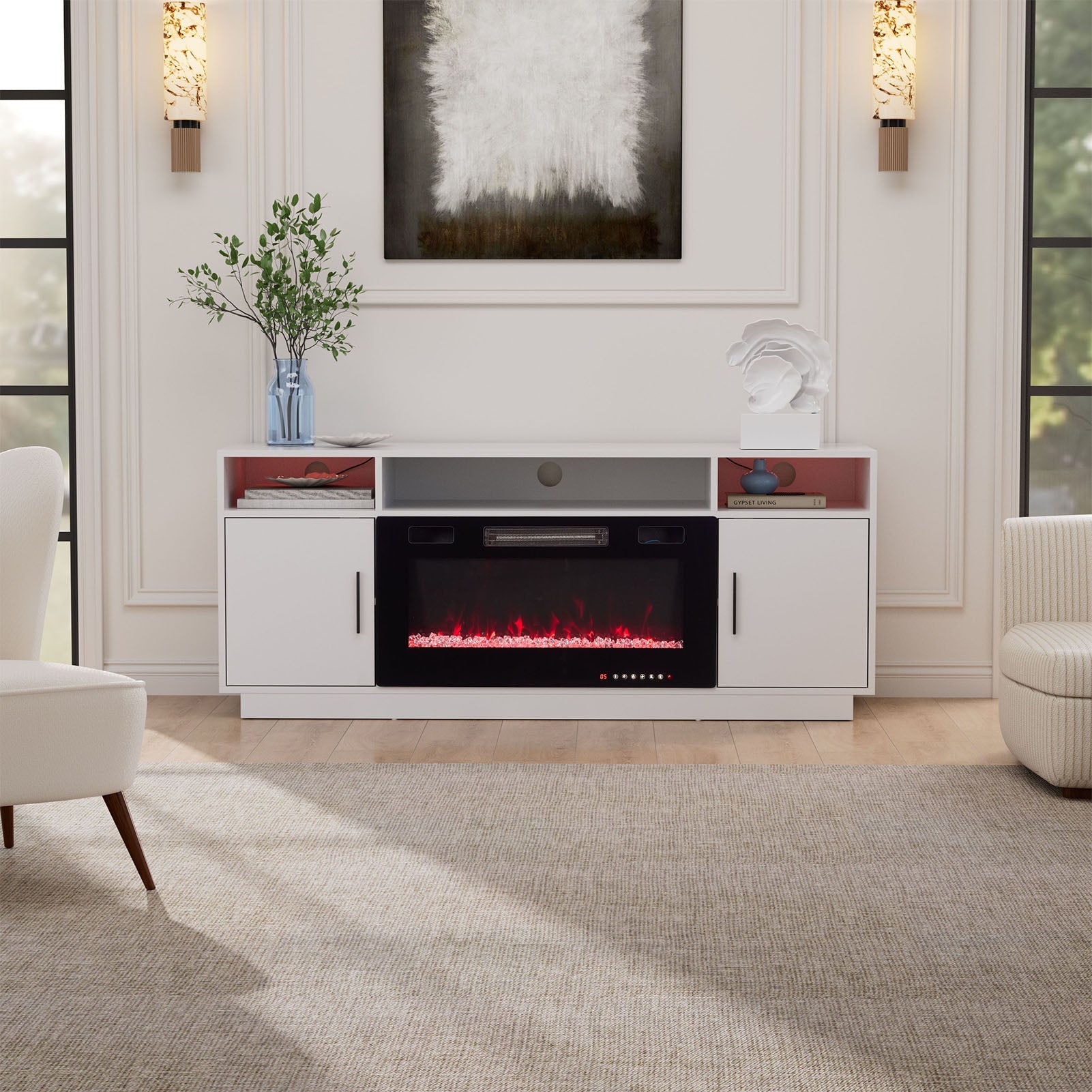30Inch Electric Fireplace with TV Stand | Large Media Cabinet with 24 Colour Options