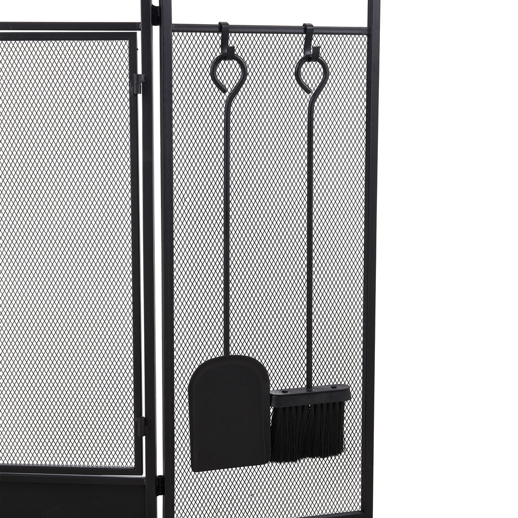 Iron Fireplace Screen with 4-Piece Tool Set Black Powder Coated – 122x1.3x80cm