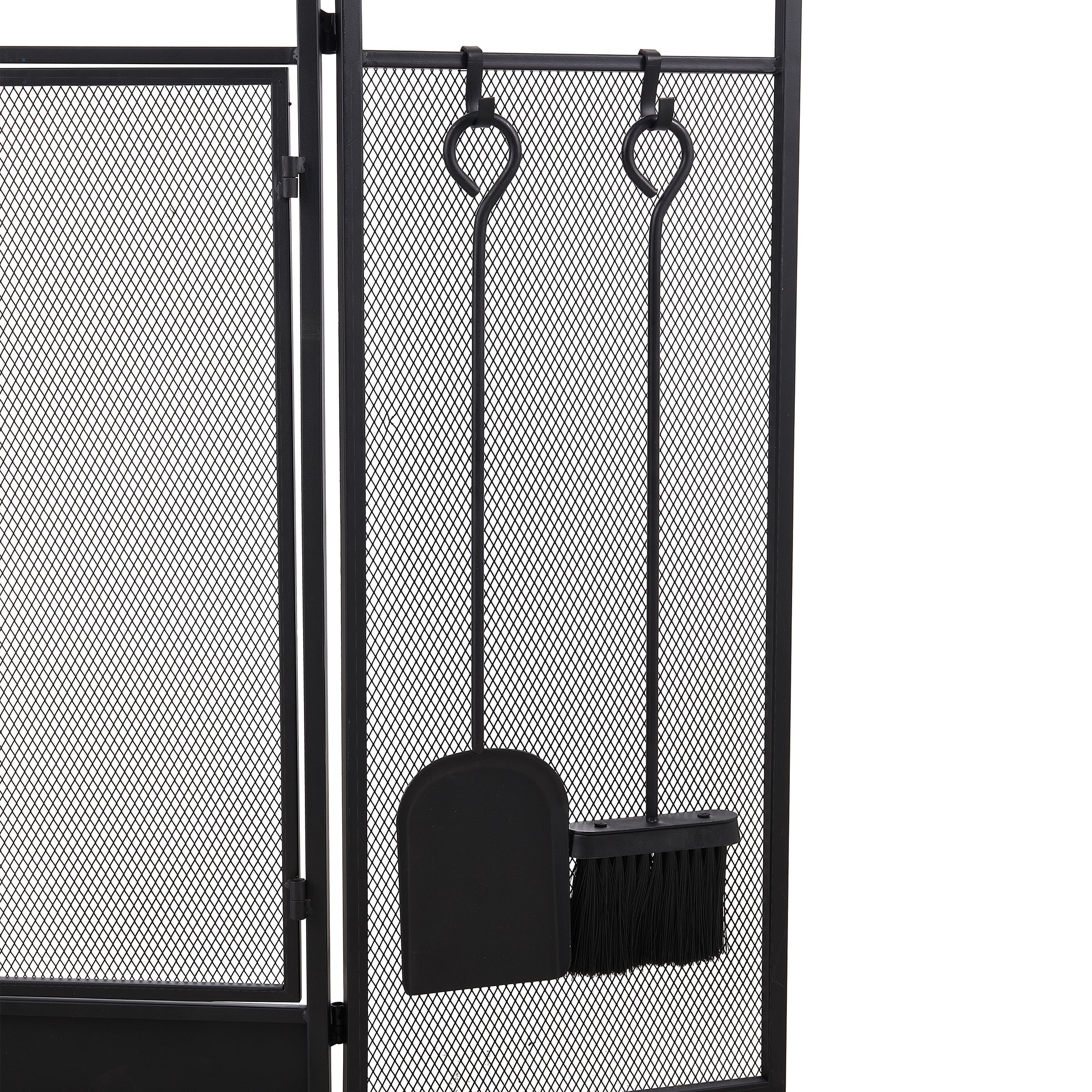 Iron Fireplace Screen with 4-Piece Tool Set Black Powder Coated – 122x1.3x80cm