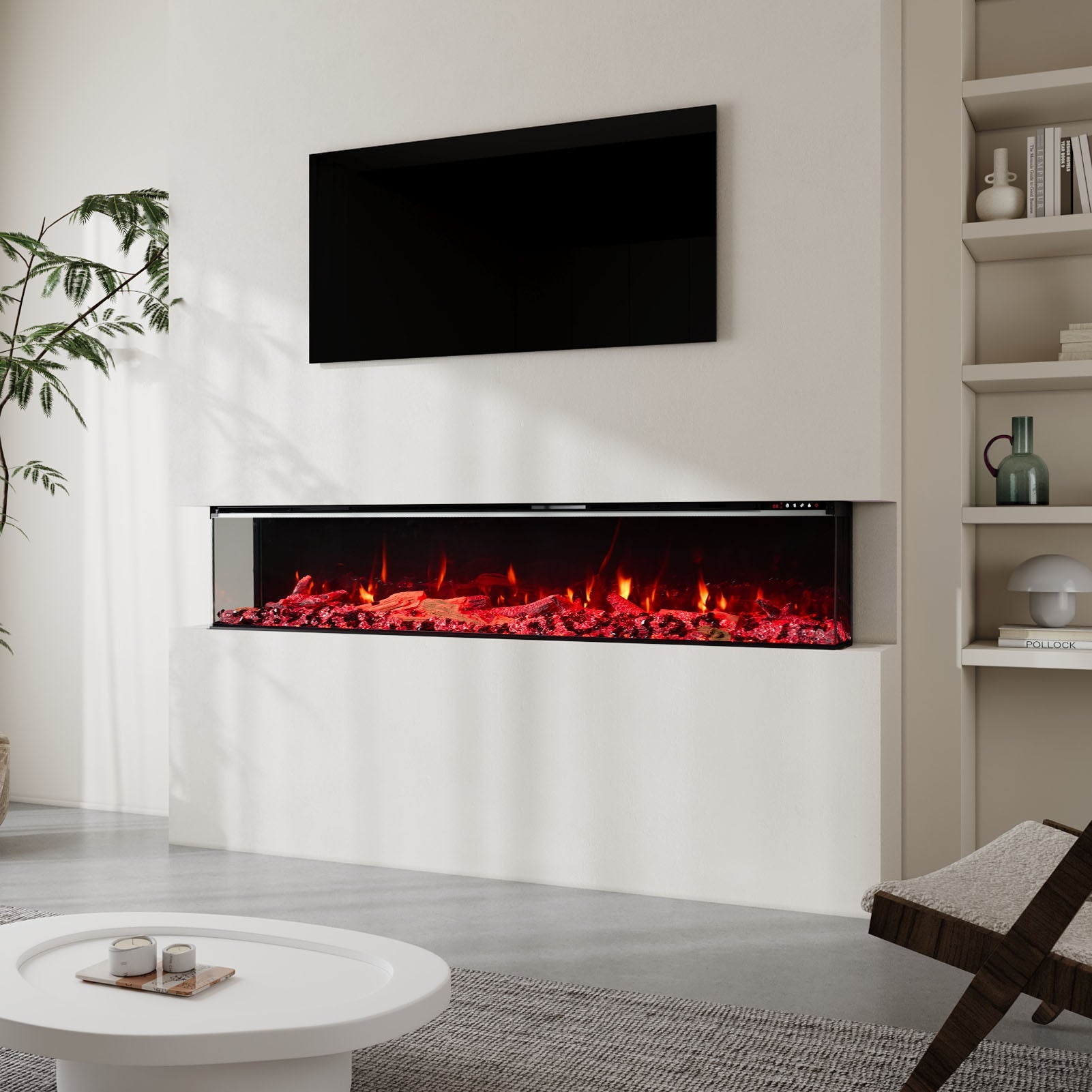50/60/70/80inch 3-sided Electric Fireplace with Adjustable Color, Temperature and Timing, Controlled by APP