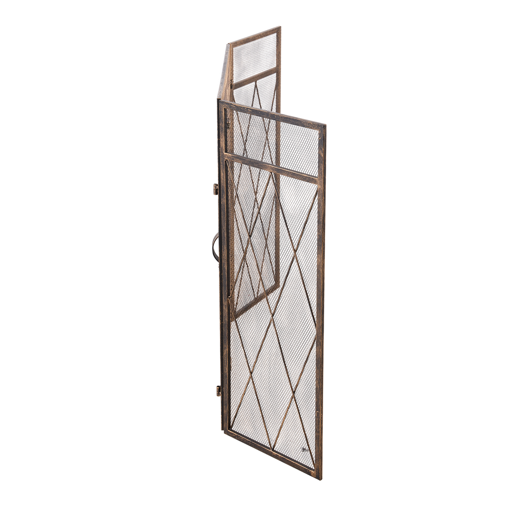 Triple-Fold Iron Fireplace Screen Antique Copper Powder Coated – 127x13x81cm