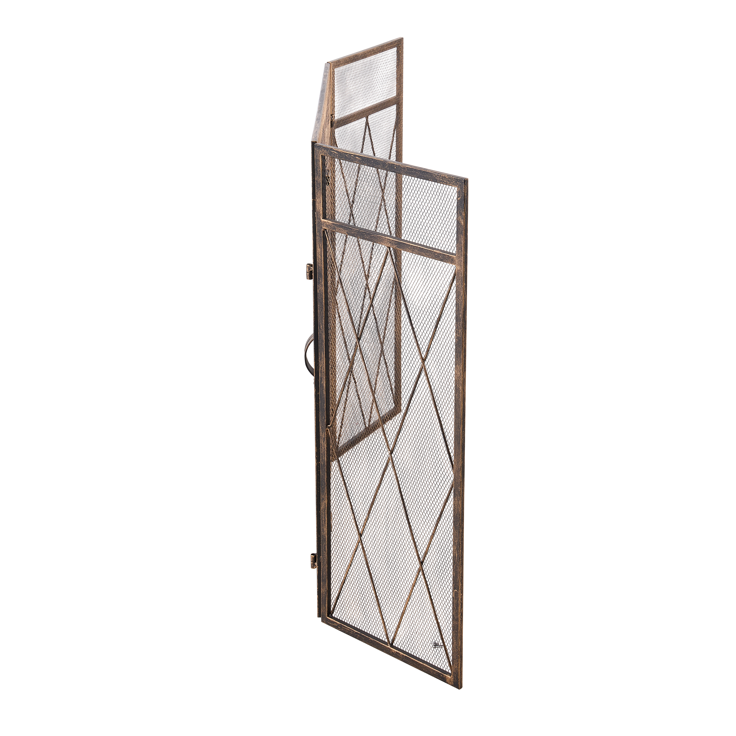 Triple-Fold Iron Fireplace Screen Antique Copper Powder Coated – 127x13x81cm