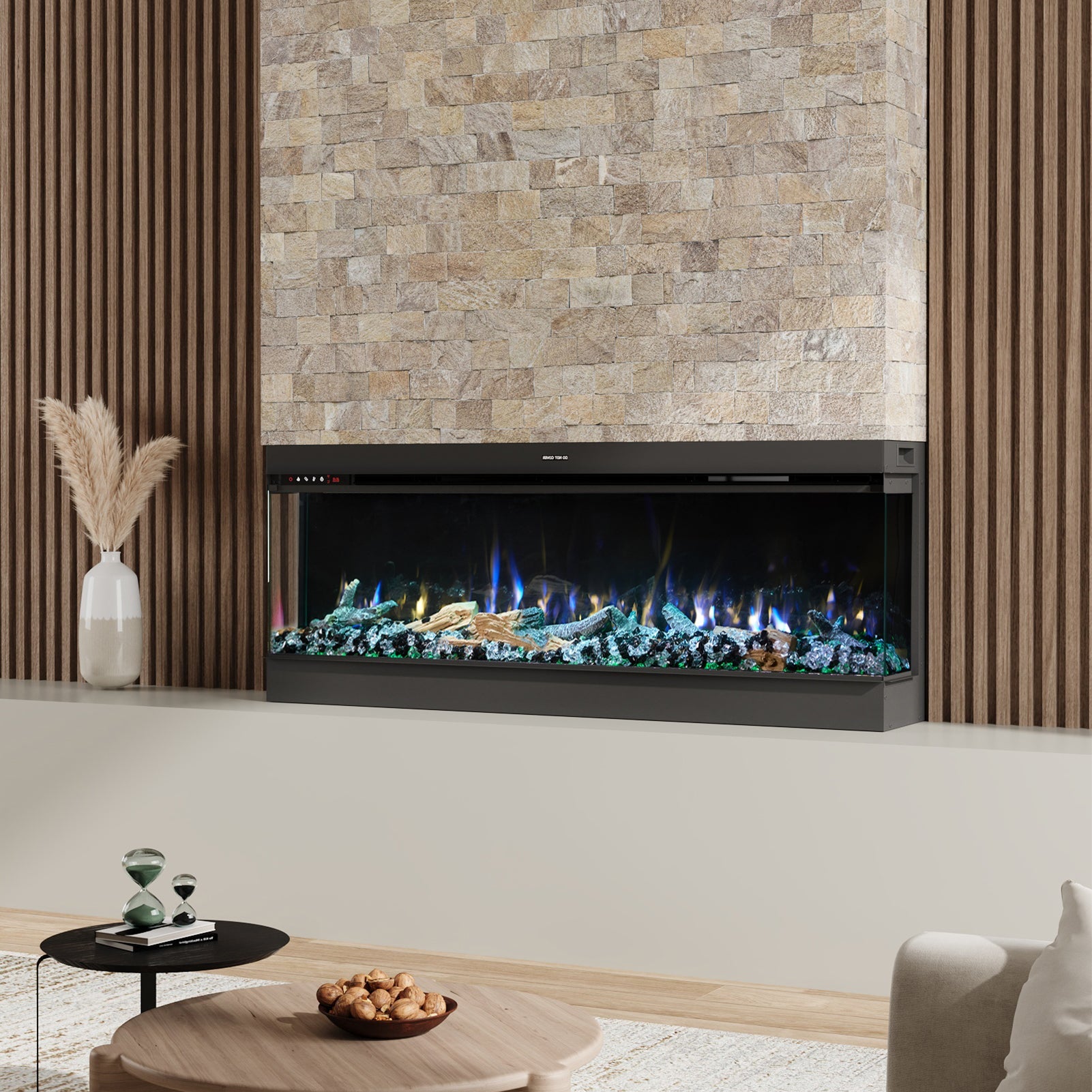 50/60/70/80inch 3-sided Electric Fireplace with Adjustable Color, Temperature and Timing, Controlled by APP