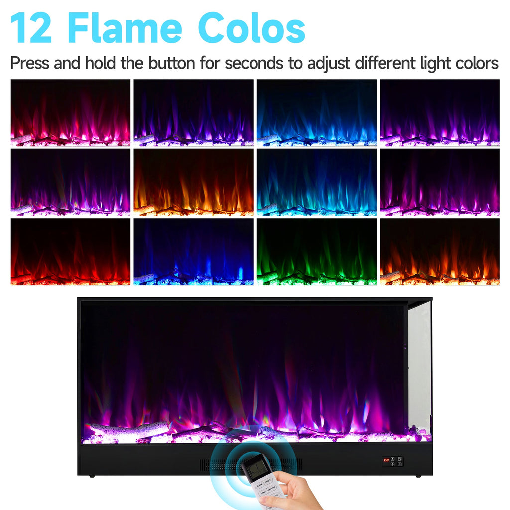 46/60inch L-Shaped Electric Fireplace – WiFi Control, LED Display, Resin Logs & Crystal Stones with Heating