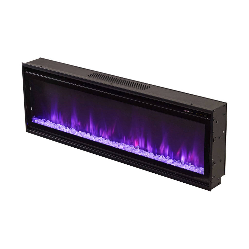 40/50/60inch Black Wall Mounted & Recessed Electric Fireplace with Adjustable Flame & Brightness