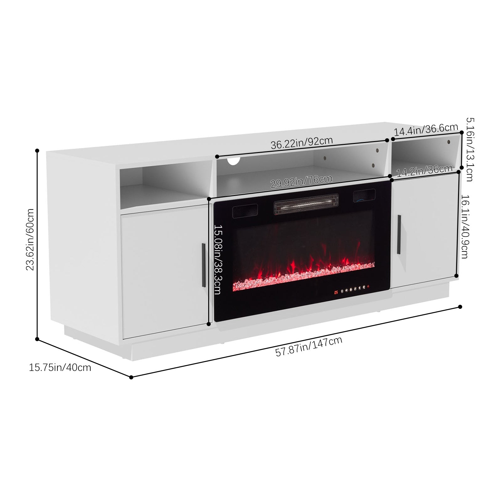 30Inch Electric Fireplace with TV Stand | Large Media Cabinet with 24 Colour Options