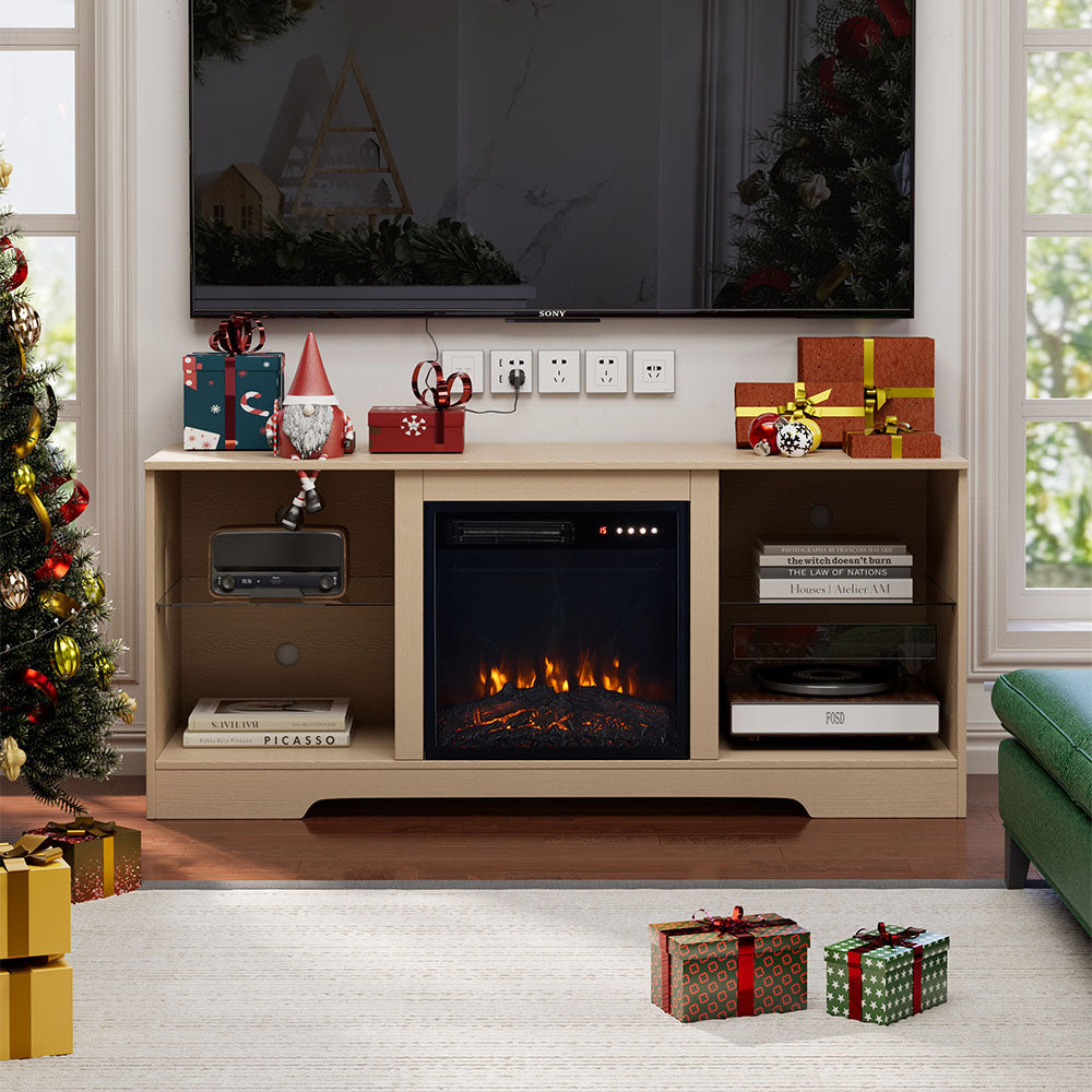 Fireplace Cabinet with 18inch Electric Fire | Touchscreen-enabled, remote-controlled, timer-operated