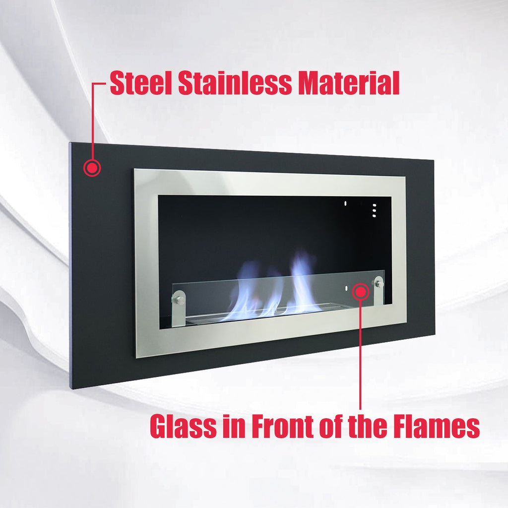45inch Bio Ethanol Built in Recessed Wall Mount  Fireplace Silver