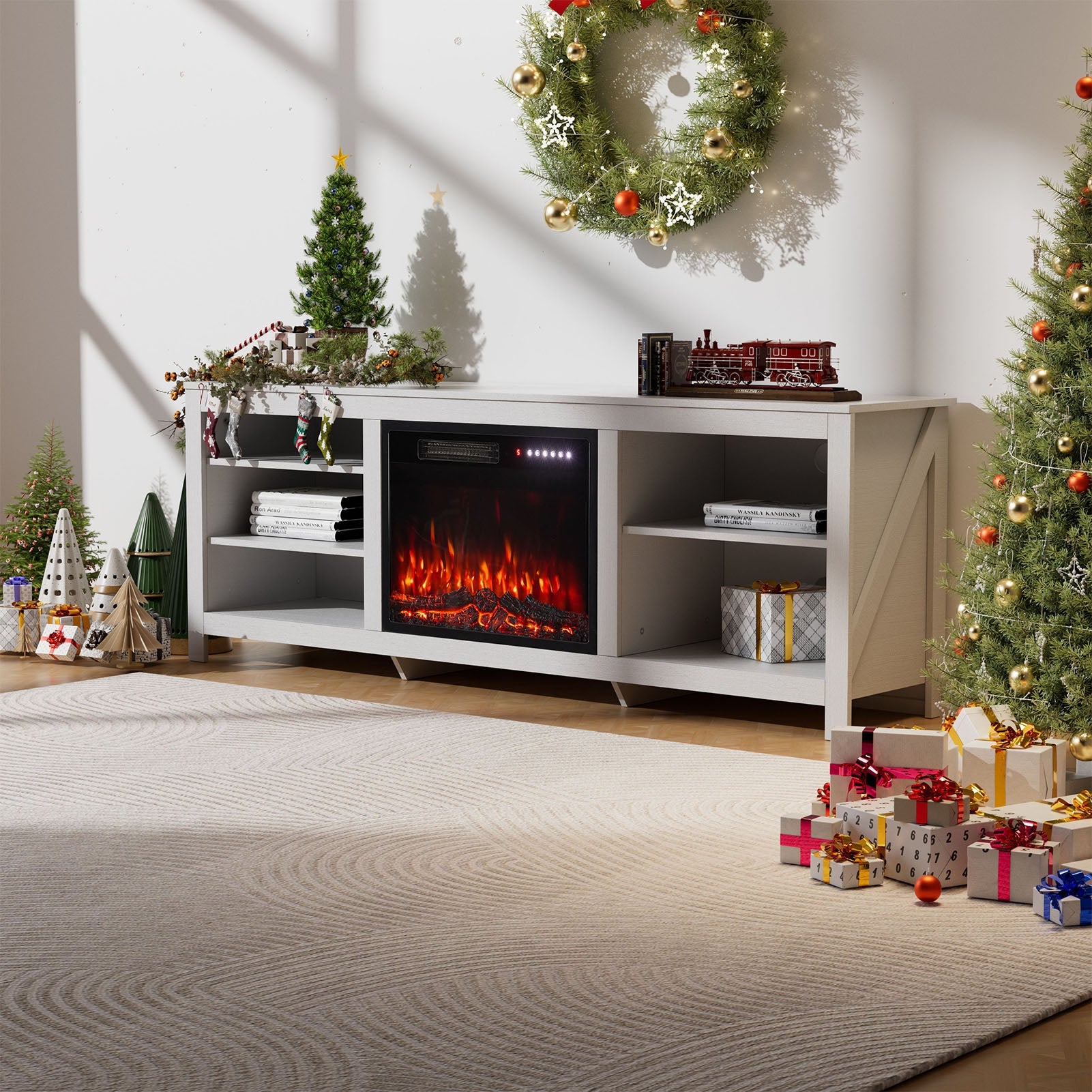 Large Electric Fireplace TV Stand with 23Inch Fireplace | 12 Flame Colours, Remote Control