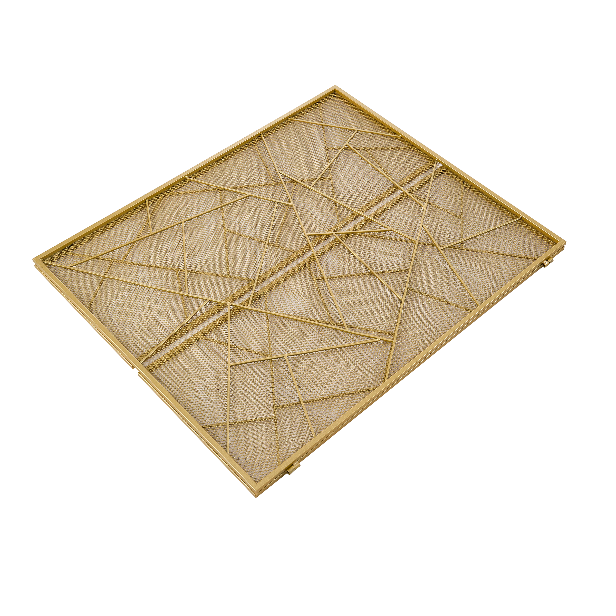Triple-Fold Iron Fireplace Screen Gold Frame – 132x1x80cm