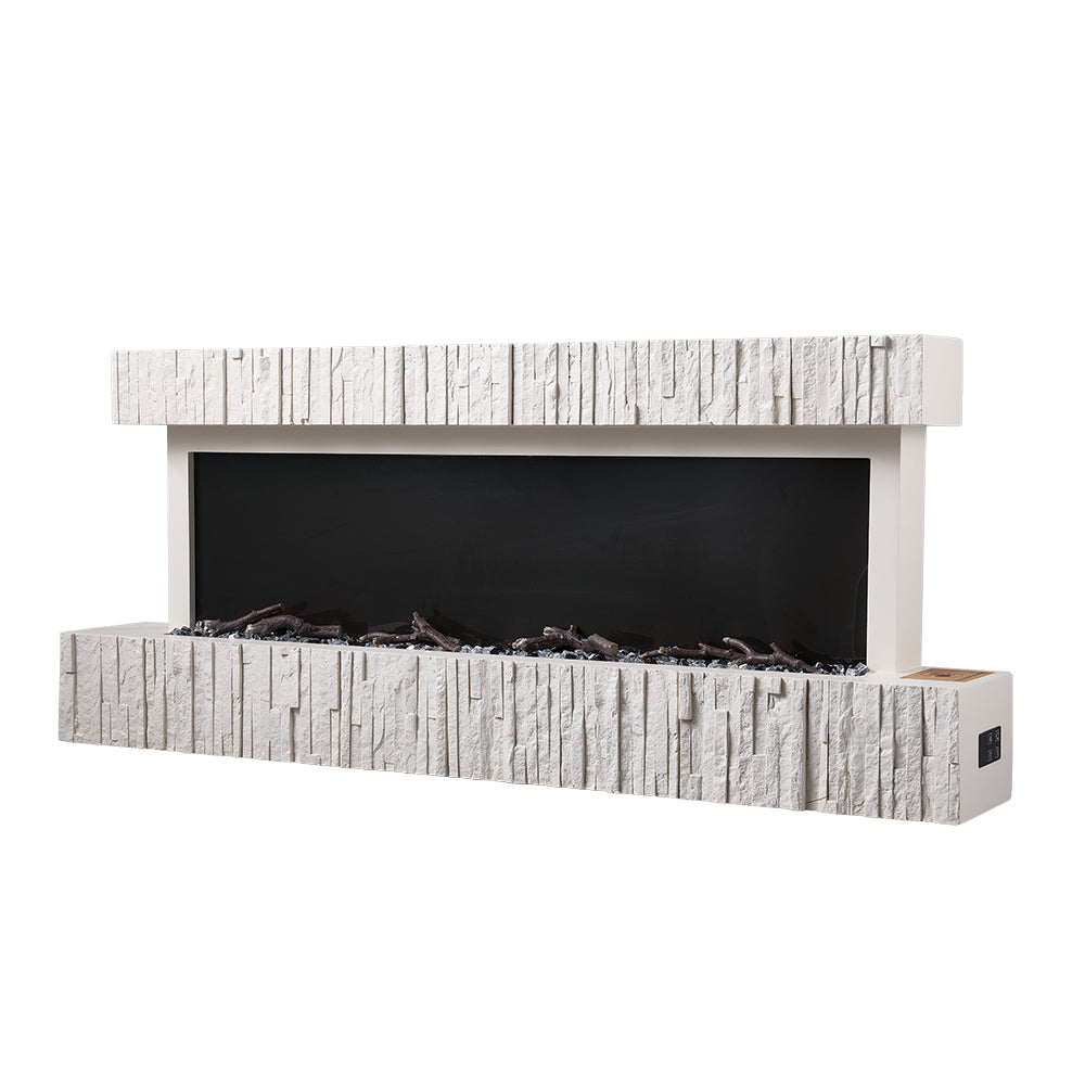 47/59 Inch Wall Mounted Electric Fireplace with Faux Stone Mantel, WiFi, Remote & LED Flames