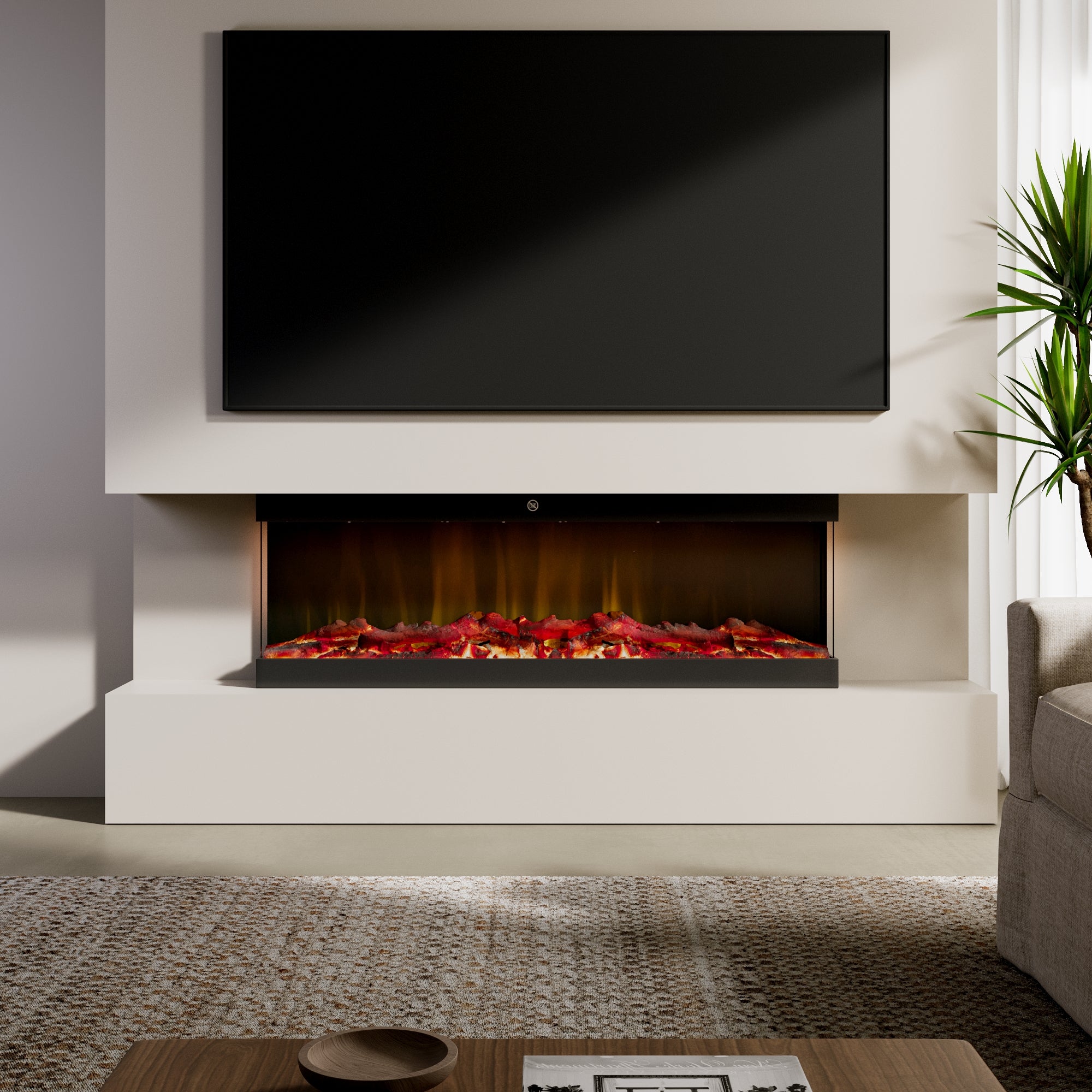 Smallbee 3-Sided Panoramic Media Wall Electric Fireplace, WiFi App Control