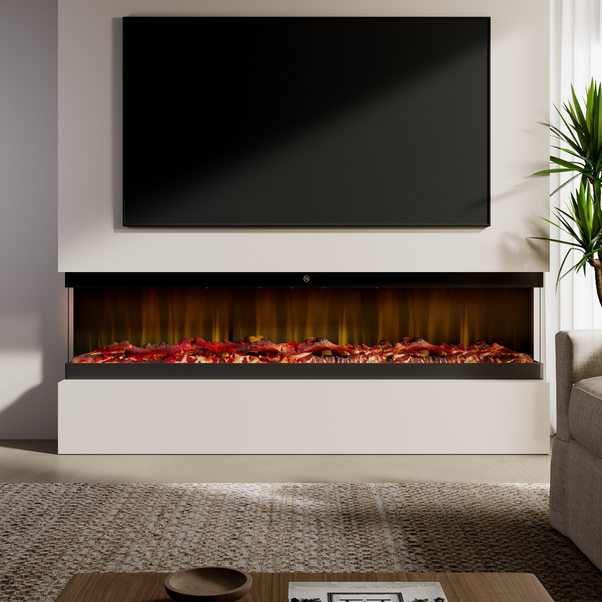Smallbee 3-Sided Panoramic Media Wall Electric Fireplace, WiFi App Control