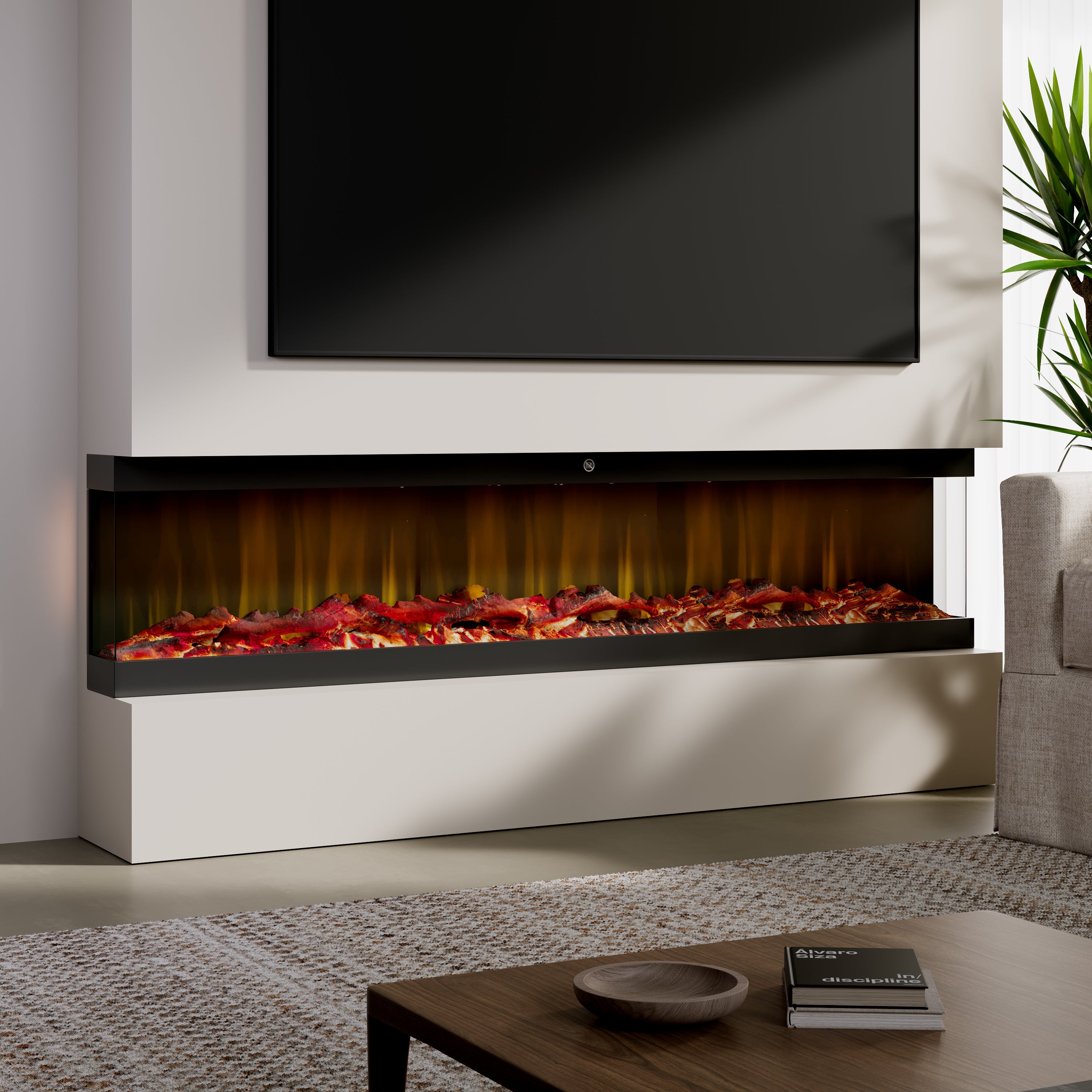 Smallbee 3-Sided Panoramic Media Wall Electric Fireplace, WiFi App Control