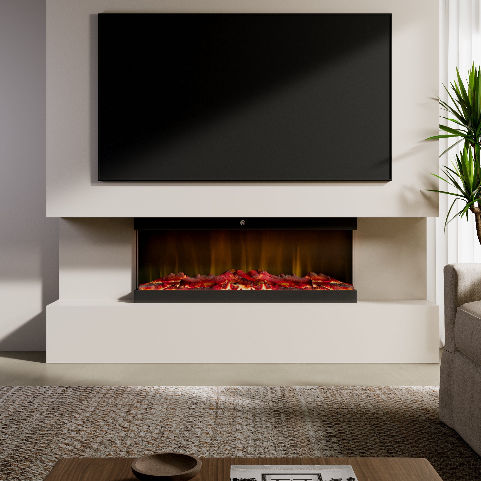 Smallbee 3-Sided Panoramic Media Wall Electric Fireplace, WiFi App Control