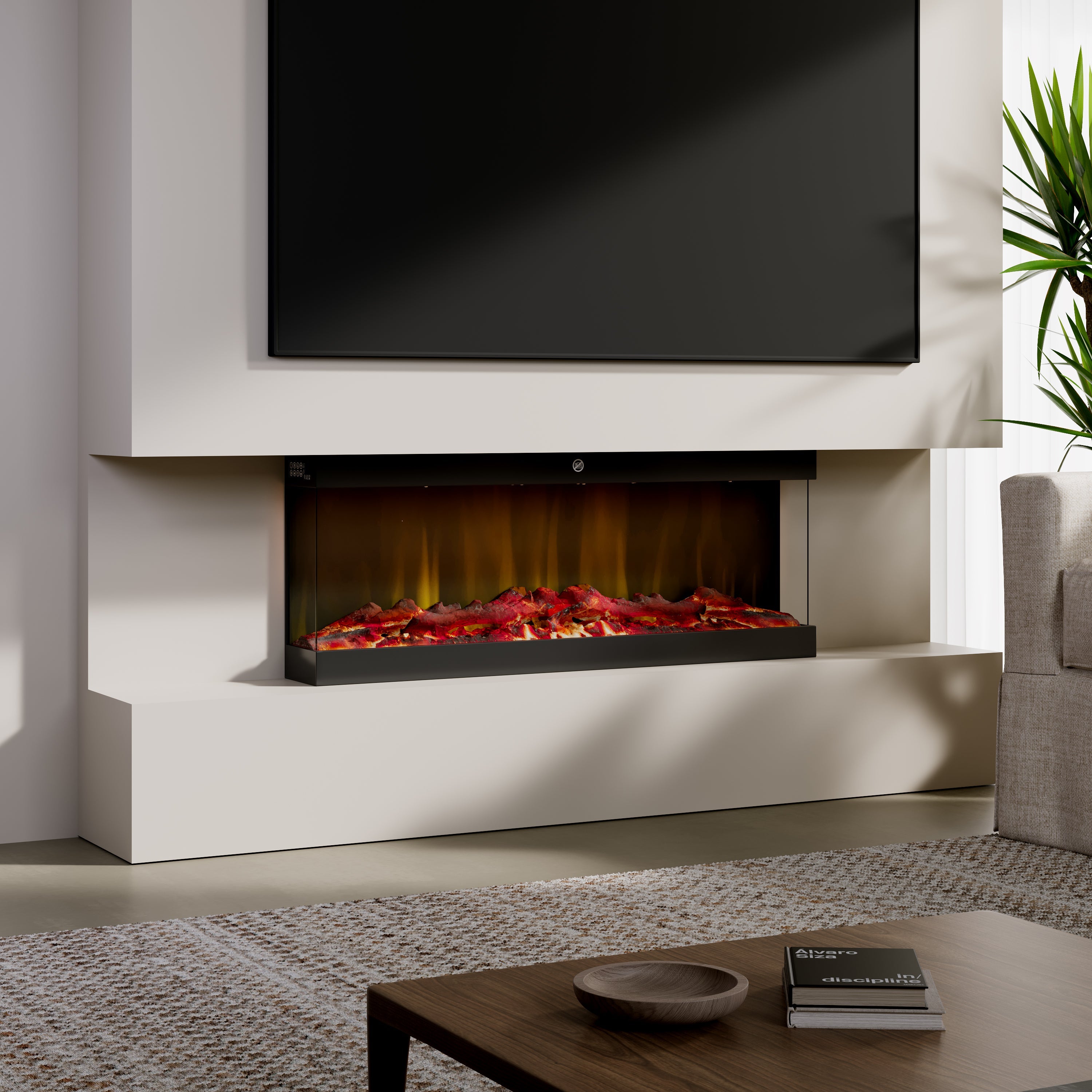 Smallbee 3-Sided Panoramic Media Wall Electric Fireplace, WiFi App Control