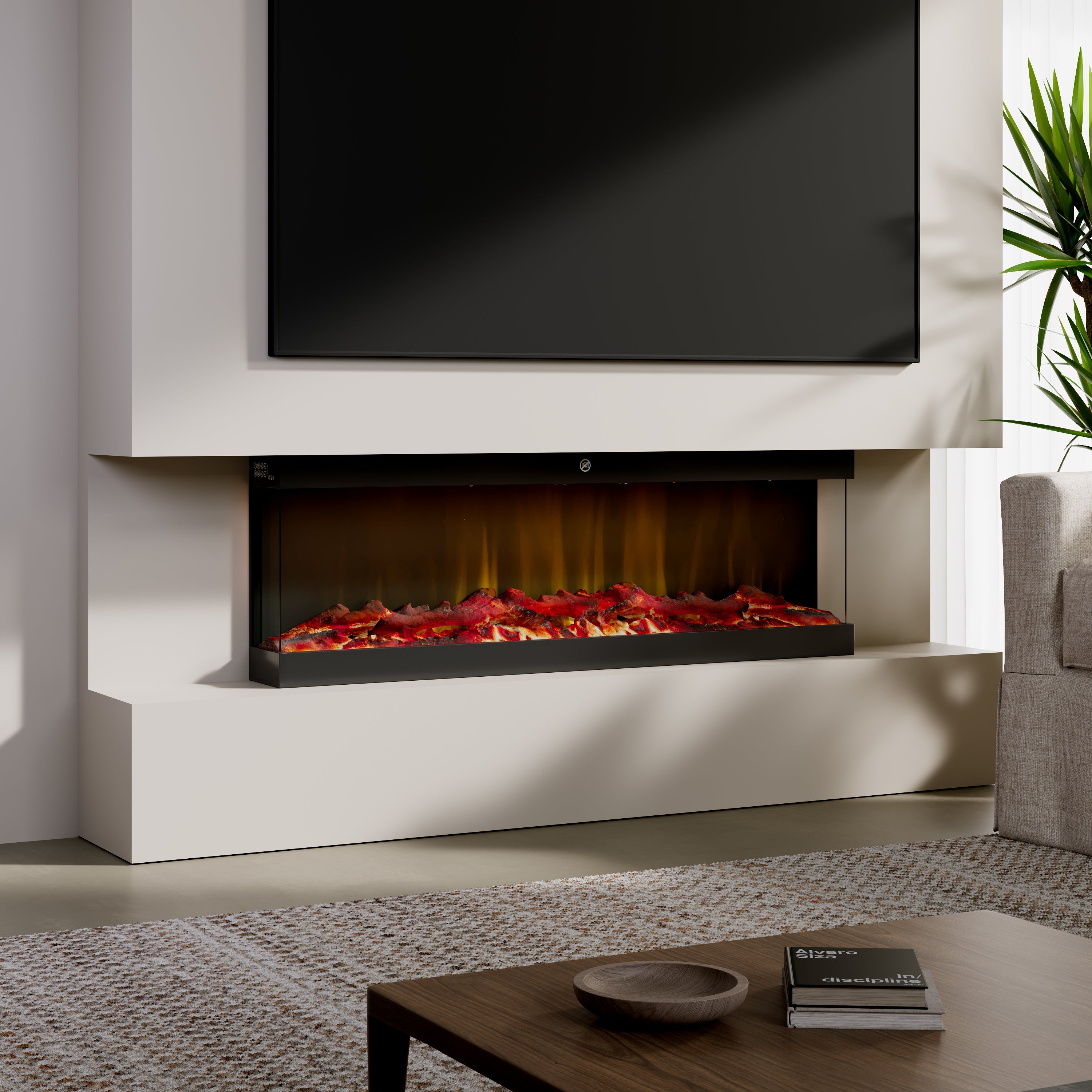 Smallbee 3-Sided Panoramic Media Wall Electric Fireplace, WiFi App Control