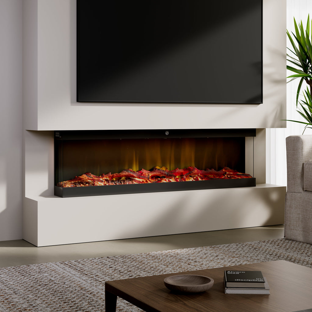 Smallbee 3-Sided Panoramic Media Wall Electric Fireplace, WiFi App Control