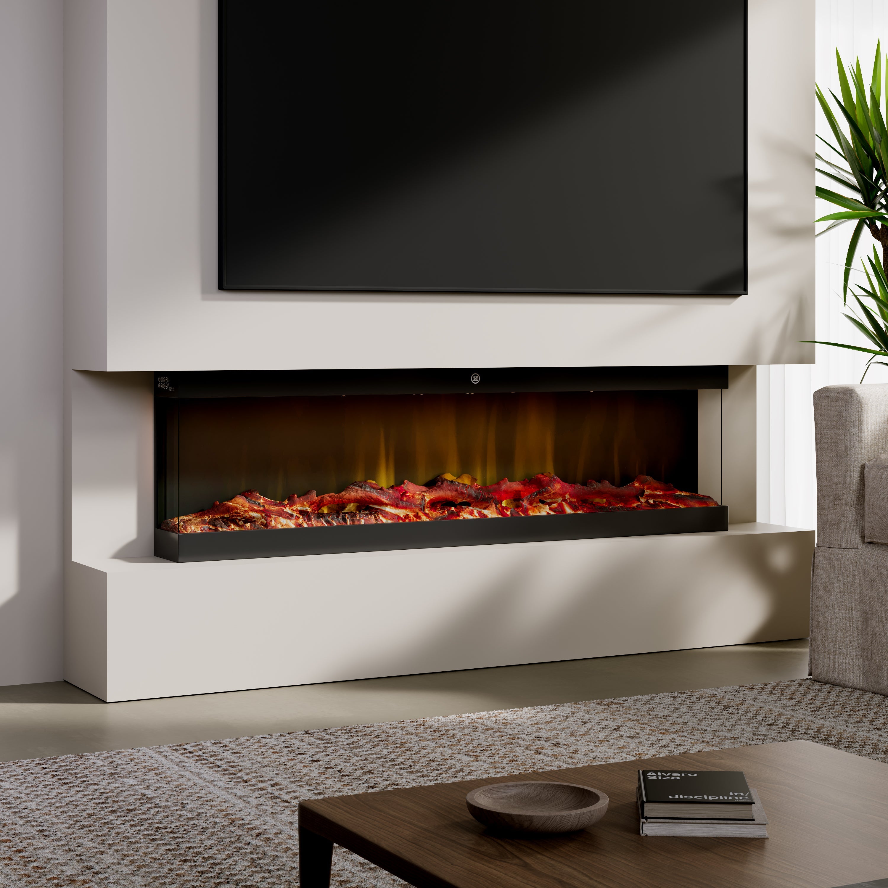Smallbee 3-Sided Panoramic Media Wall Electric Fireplace, WiFi App Control