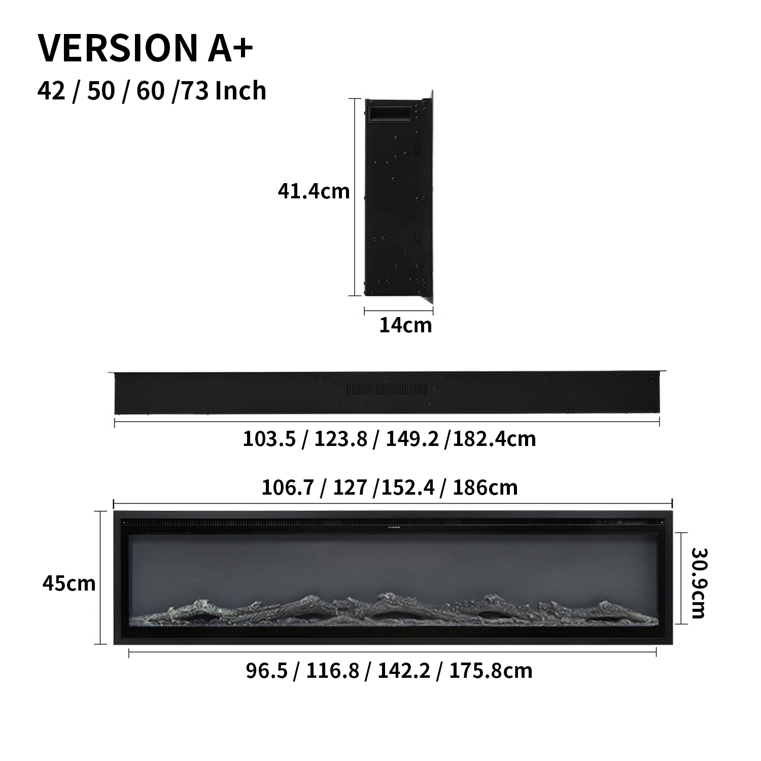 Wide-View Media Wall Fireplace with Realistic LED Flames & Remote Control
