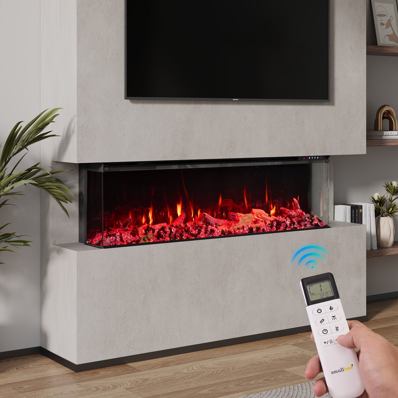 50/60/70/80inch 3-sided Electric Fireplace with Adjustable Color, Temperature and Timing, Controlled by APP