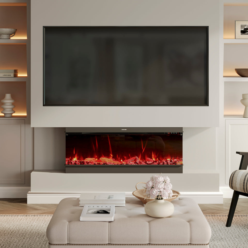 50/60/70/80inch 3-sided Electric Fireplace with Adjustable Color, Temperature and Timing, Controlled by APP