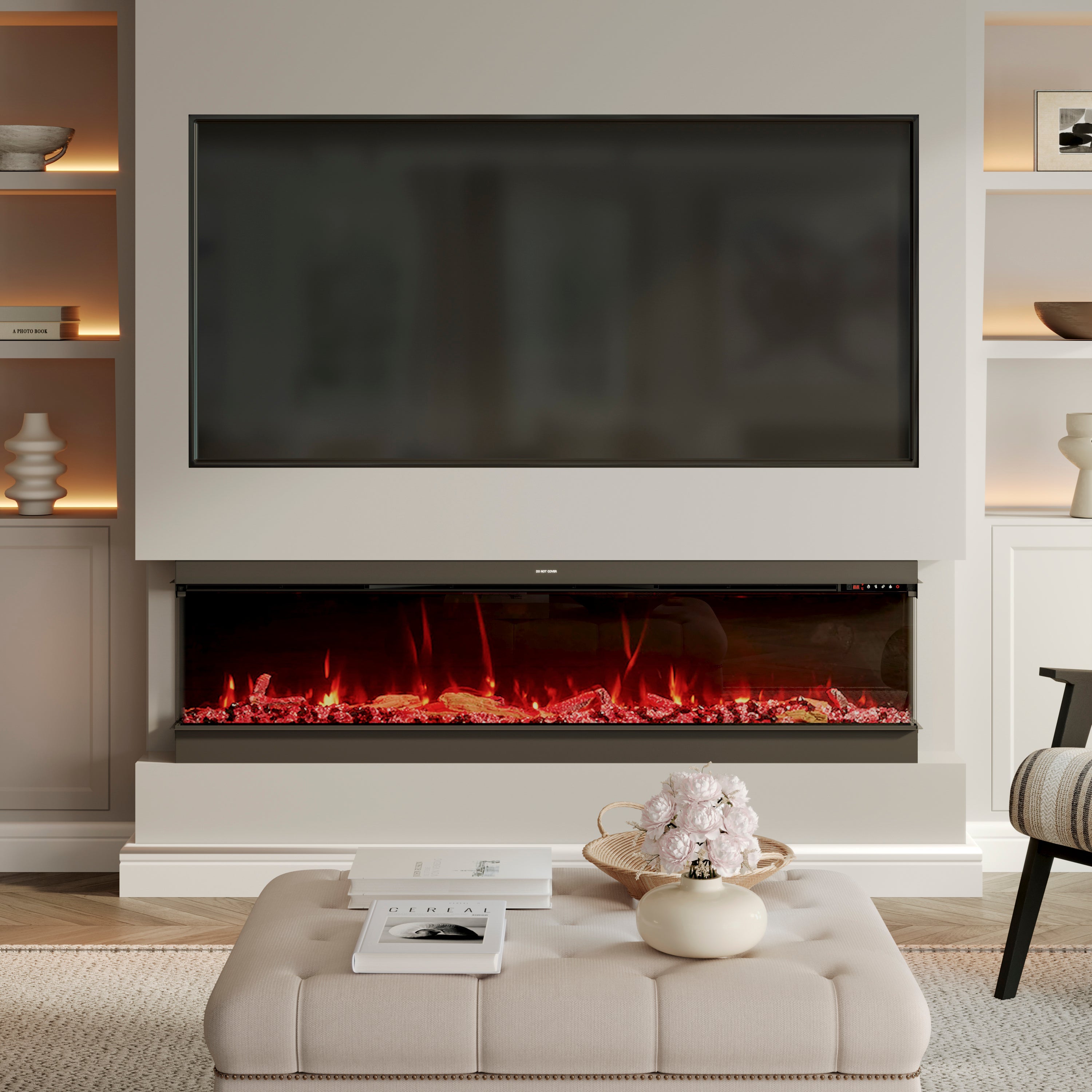 50/60/70/80inch 3-sided Electric Fireplace with Adjustable Color, Temperature and Timing, Controlled by APP