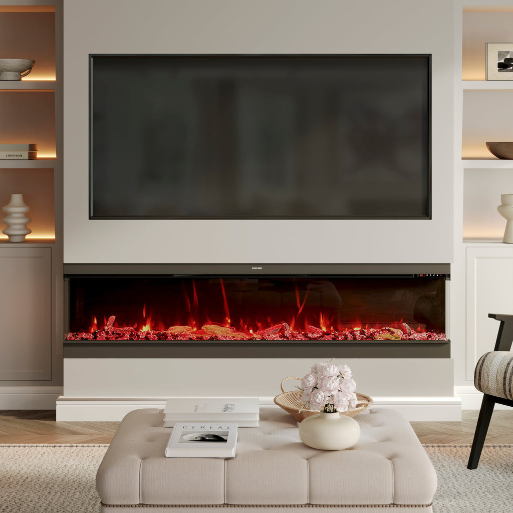 50/60/70/80inch 3-sided Electric Fireplace with Adjustable Color, Temperature and Timing, Controlled by APP